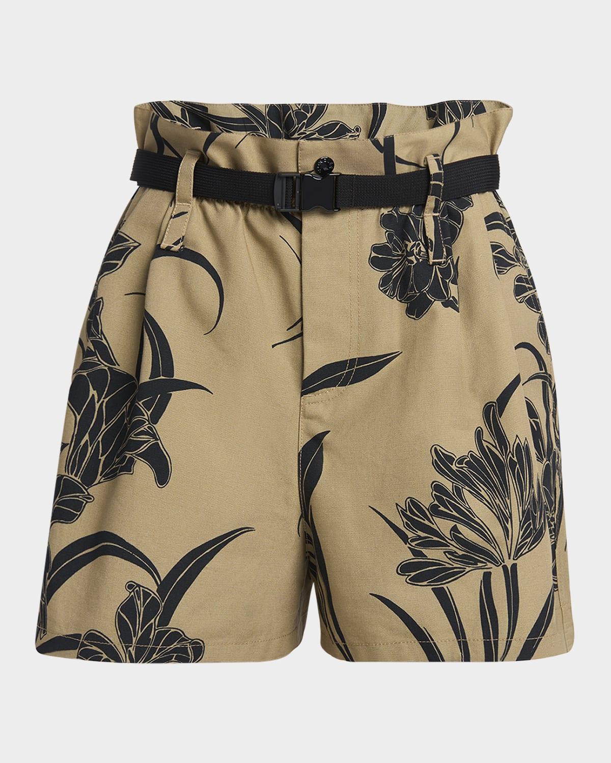 printed paper bag shorts with belt