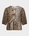 printed self-tie peplum blouse