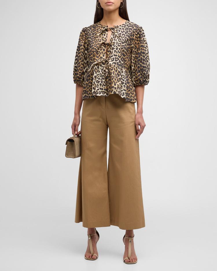 printed self-tie peplum blouse
