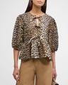 printed self-tie peplum blouse