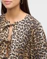 printed self-tie peplum blouse
