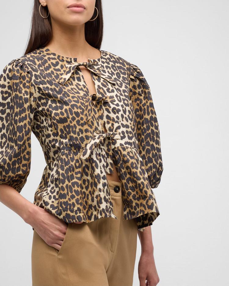 printed self-tie peplum blouse