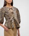 printed self-tie peplum blouse