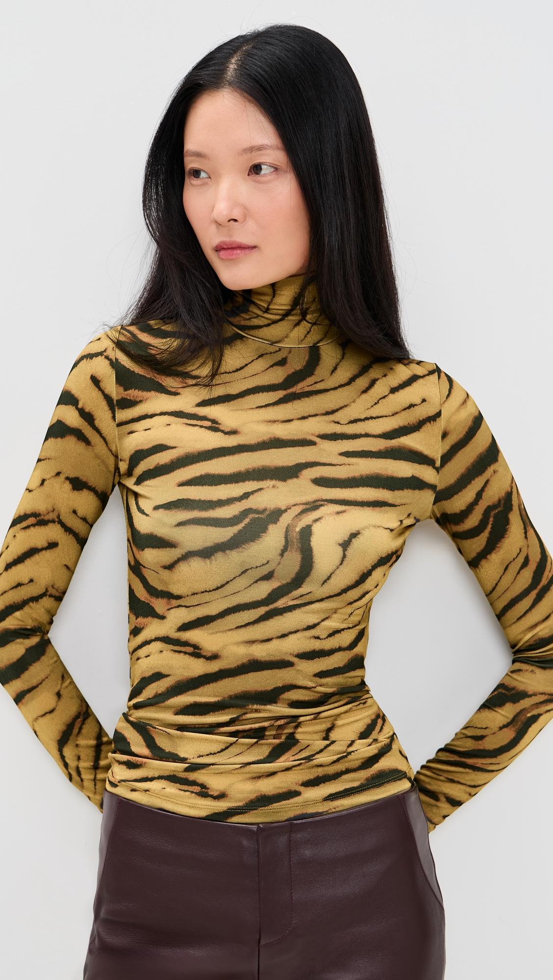 printed shiny jersey turtleneck