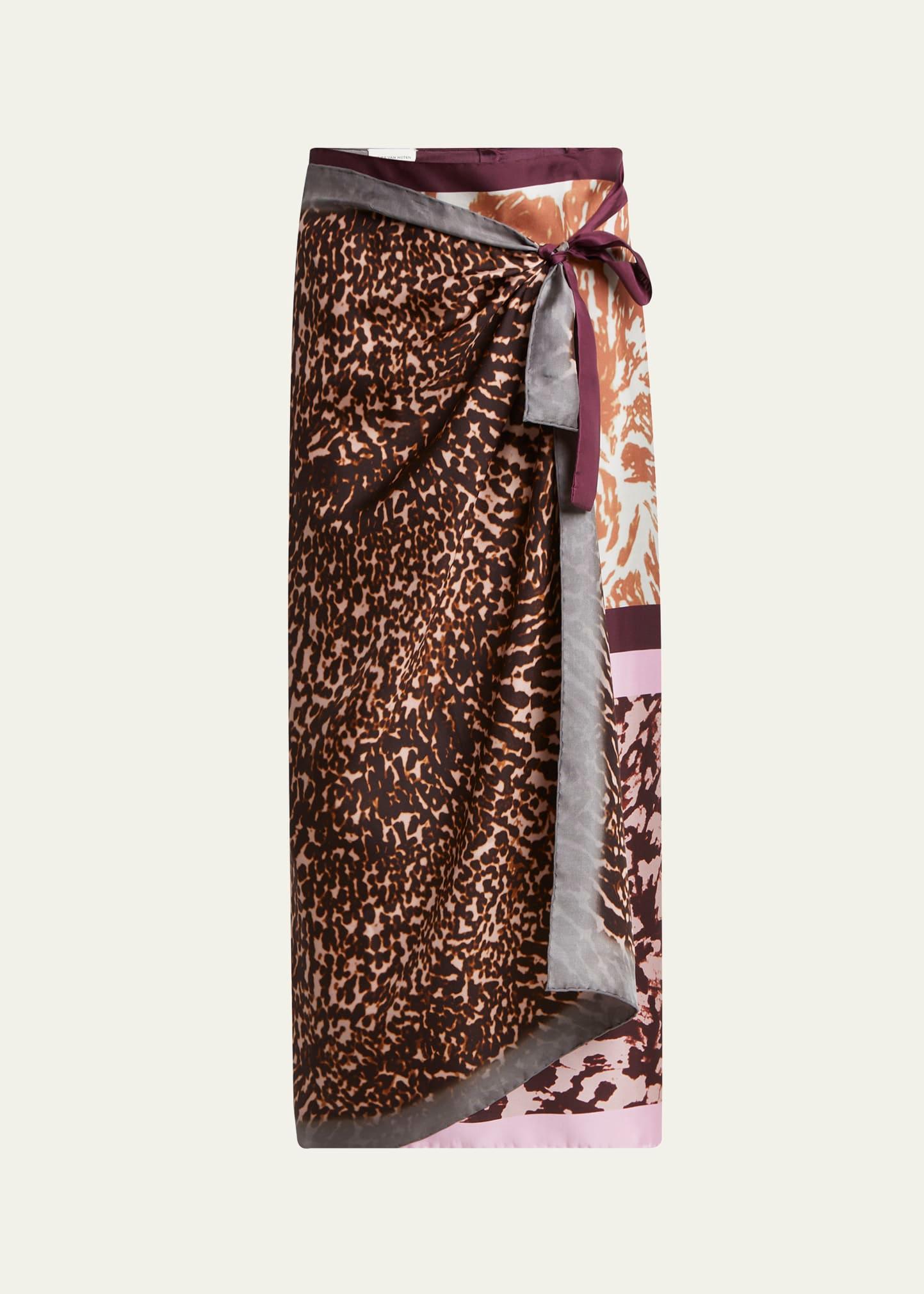 printed silk midi wrap skirt