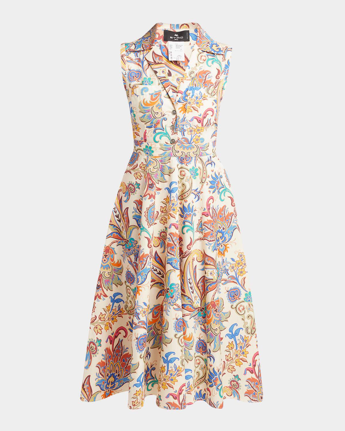 printed sleeveless midi shirtdress