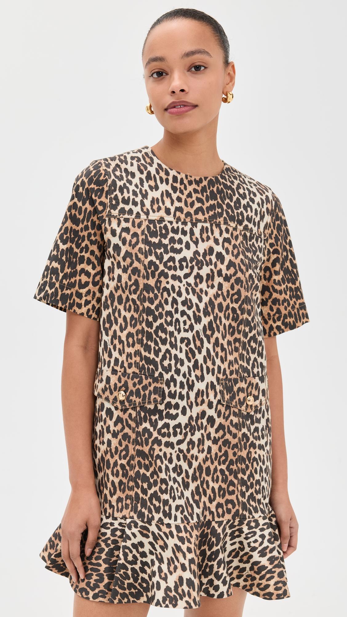 printed stretch cotton mini dress with frill