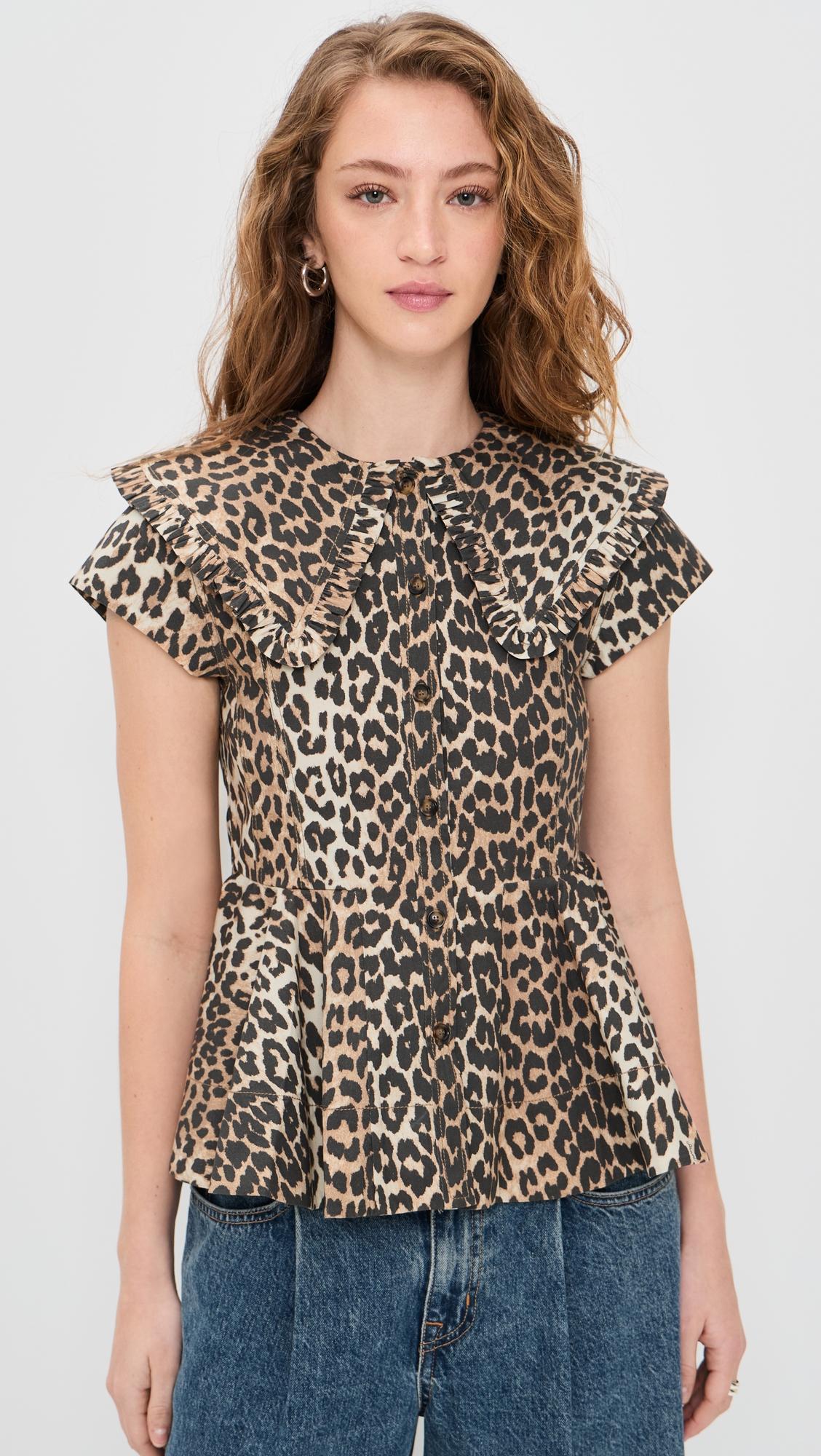 printed stretch cotton peter pan collar shirt