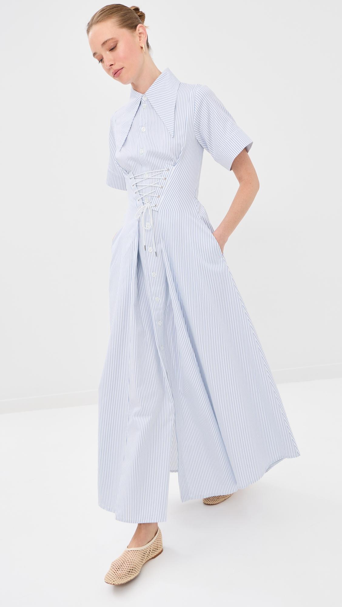 printed striped maxi corset shirt dress