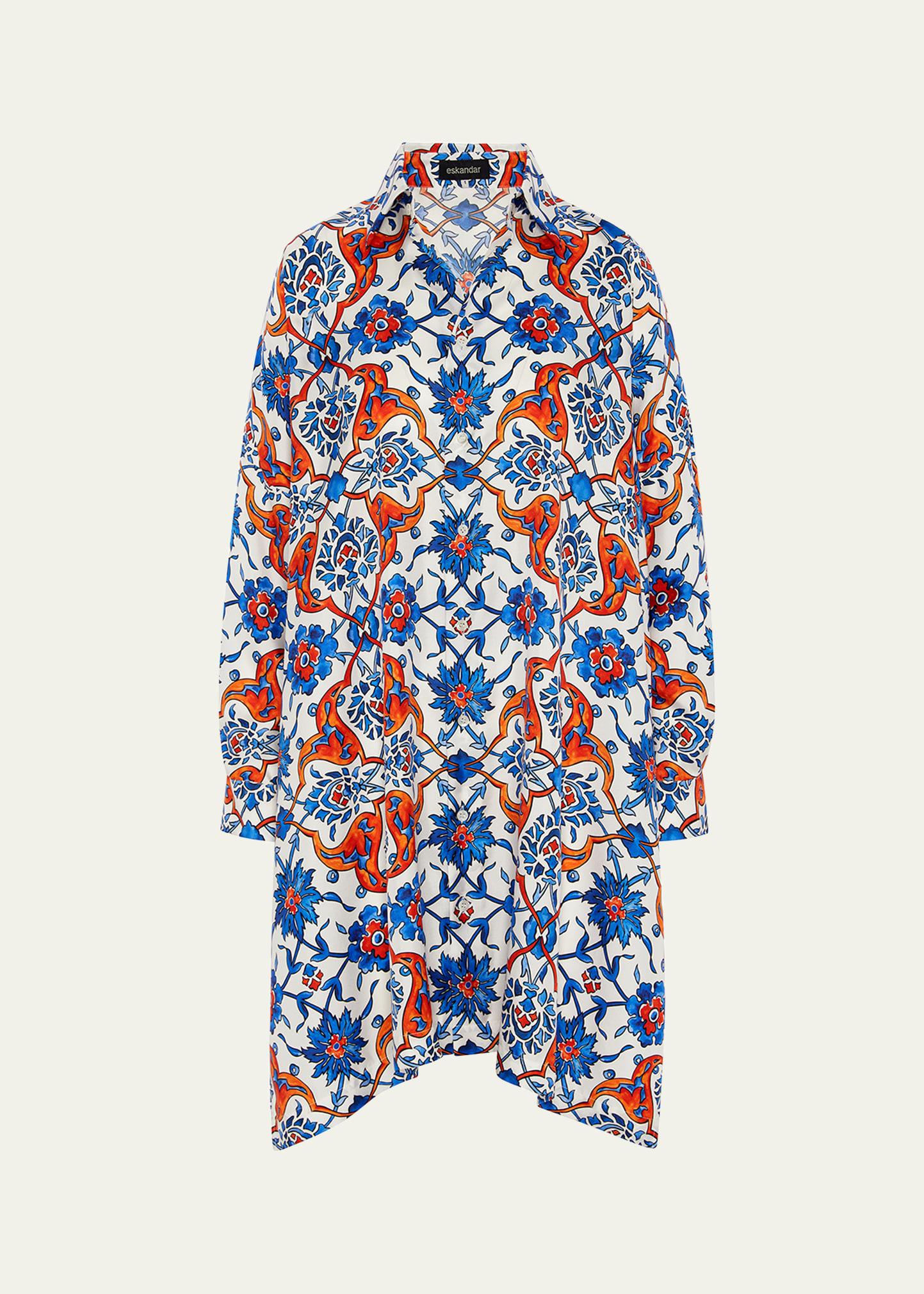 printed wide collar shirt (very long length) with slits