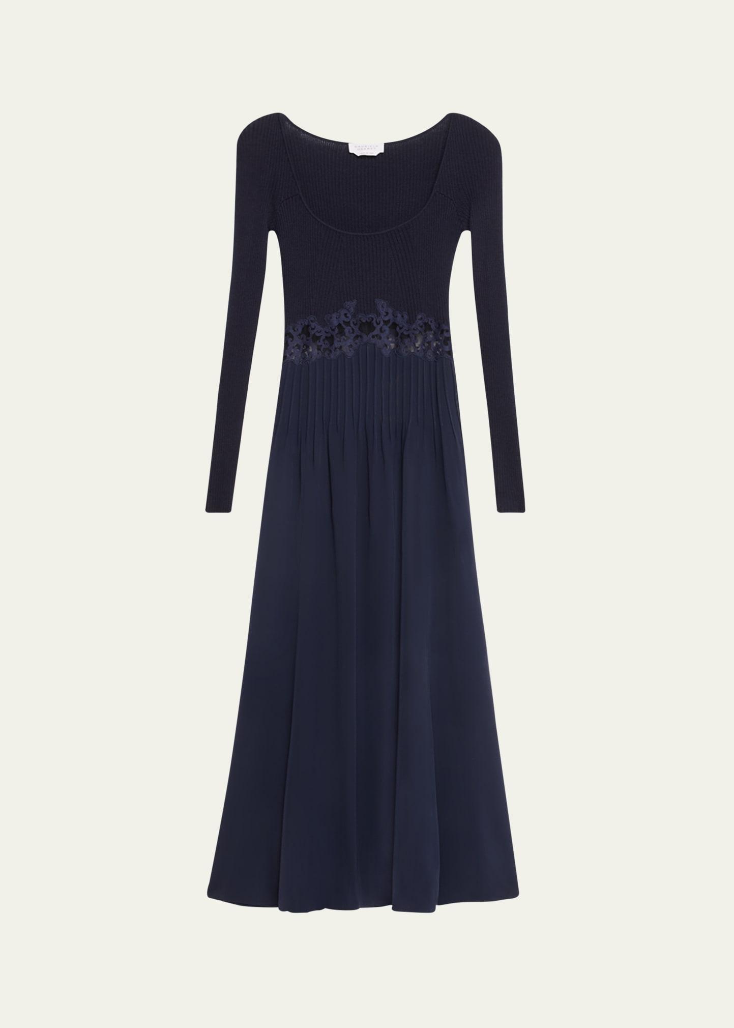 prior mixed-media lace long-sleeve maxi dress