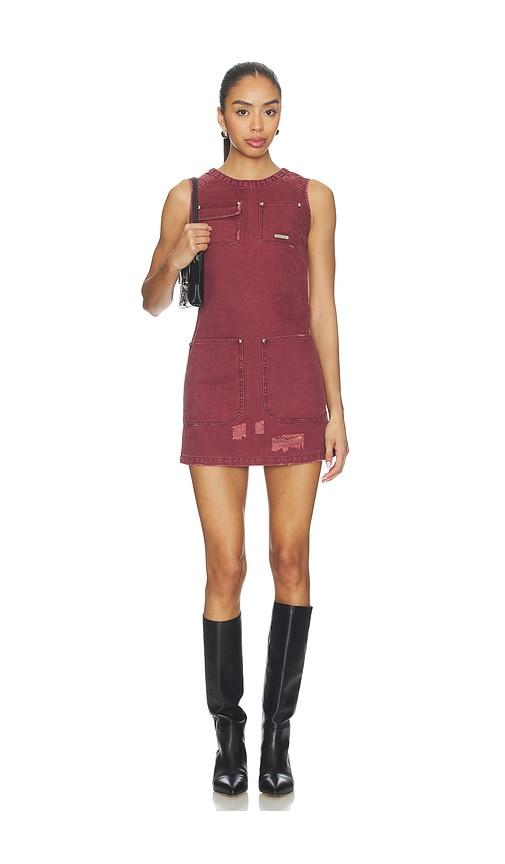 private policy distressed canvas dress in burgundy.