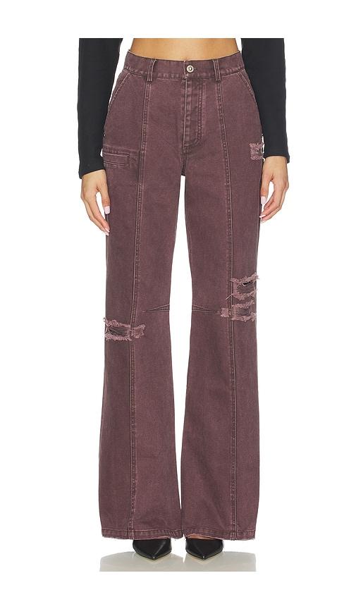 private policy distressed pant in burgundy.