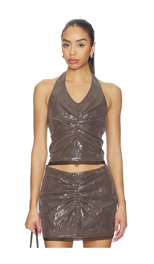 private policy gather sequin halter top in brown.