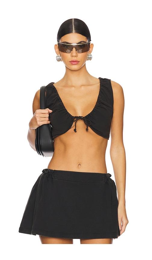 private policy washed cotton drawstring crop top in black.