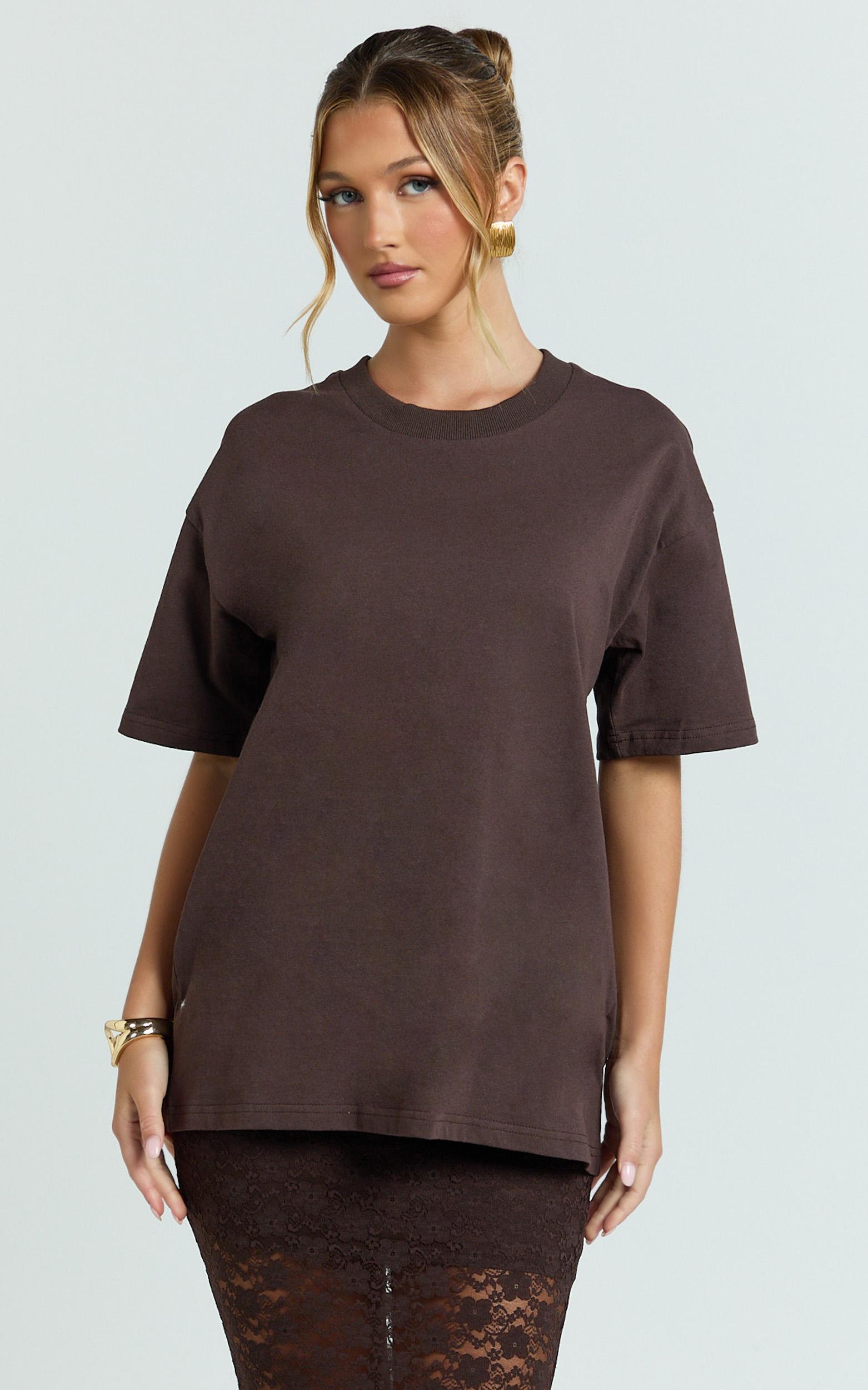 prizza top - longline boyfriend tee top in chocolate