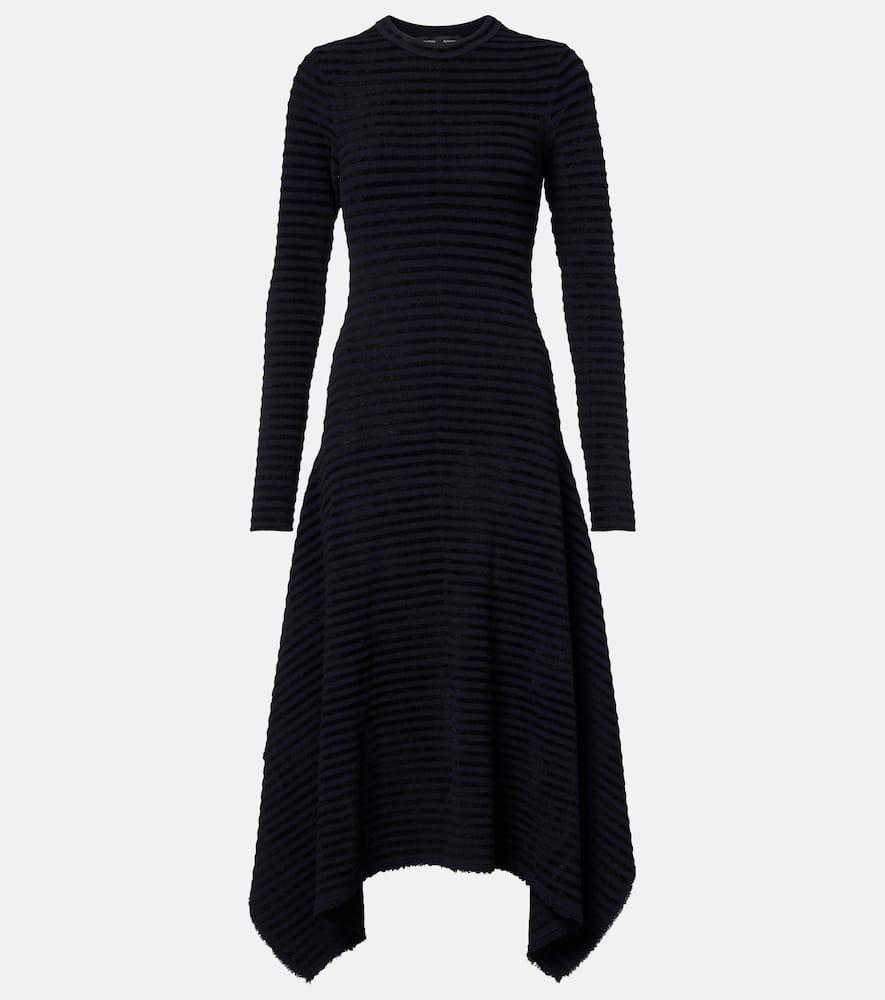 proenza schouler didi striped knitted asymmetric midi dress