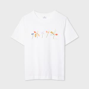 ps paul smith women's 'row of flowers' cotton t-shirt white