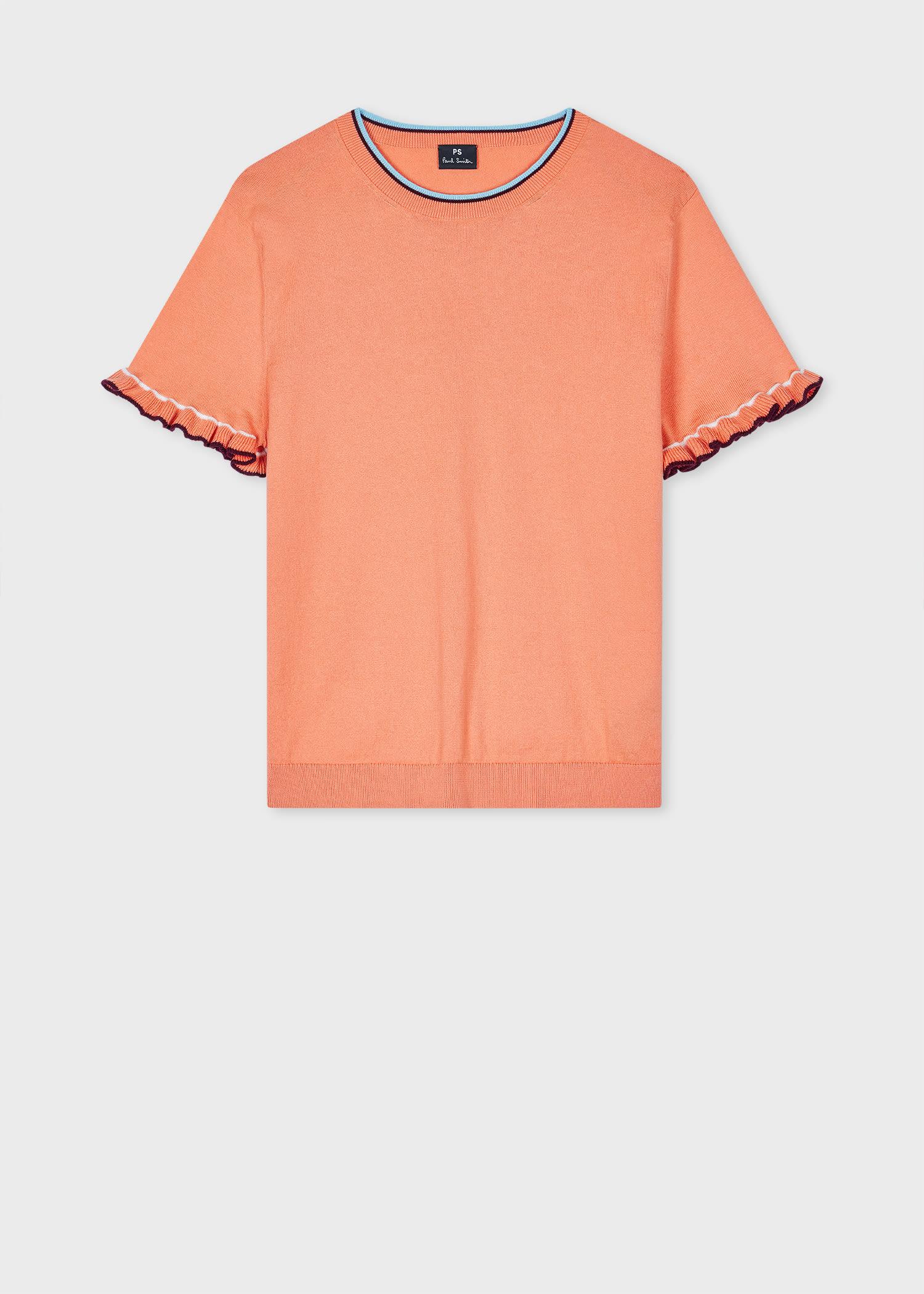 ps paul smith women's apricot knitted top with frill sleeves orange