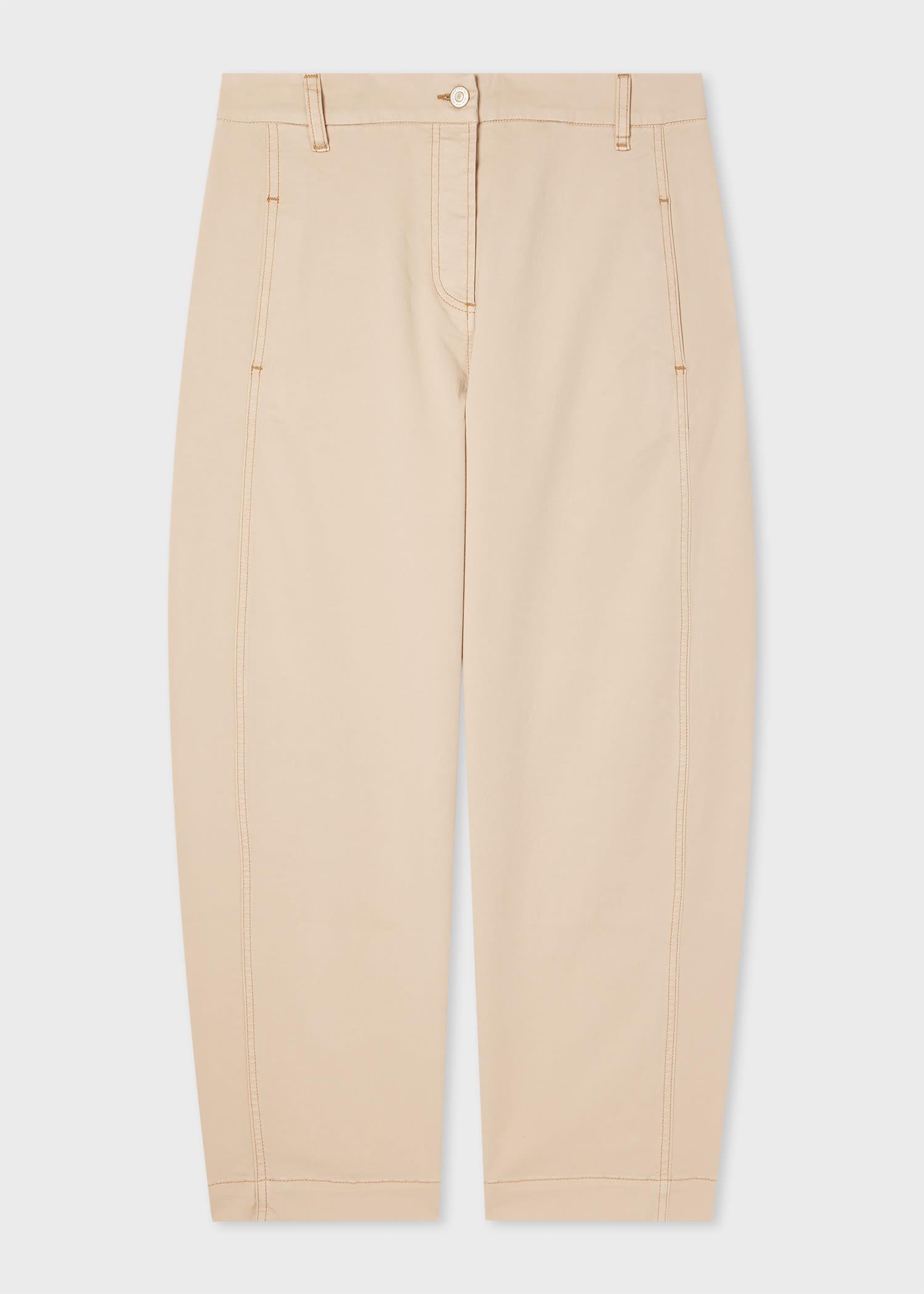 ps paul smith women's beige cotton-blend barrel leg trousers brown