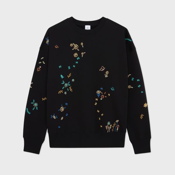 ps paul smith women's black floral embroidery sweatshirt