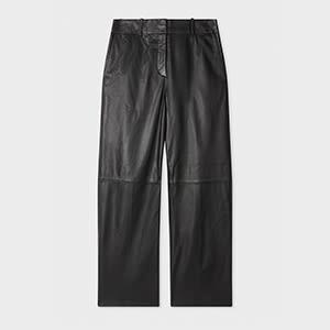ps paul smith women's black leather straight-leg trousers