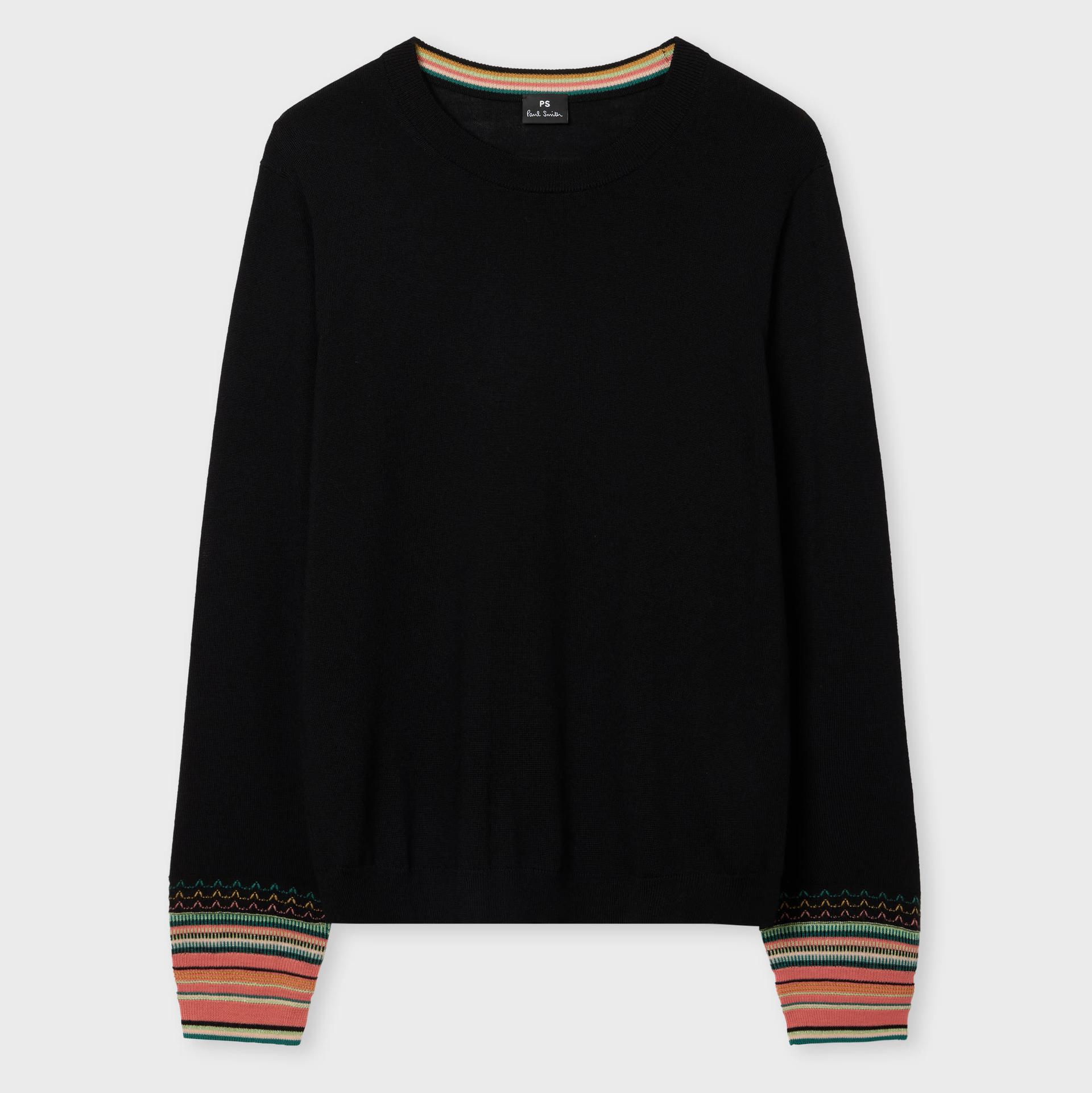 ps paul smith women's black merino wool stripe cuff sweater