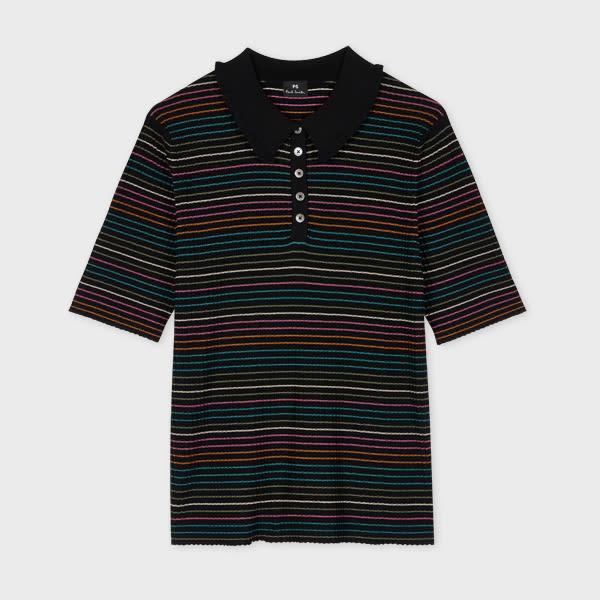 ps paul smith women's black multicoloured stripe polo shirt