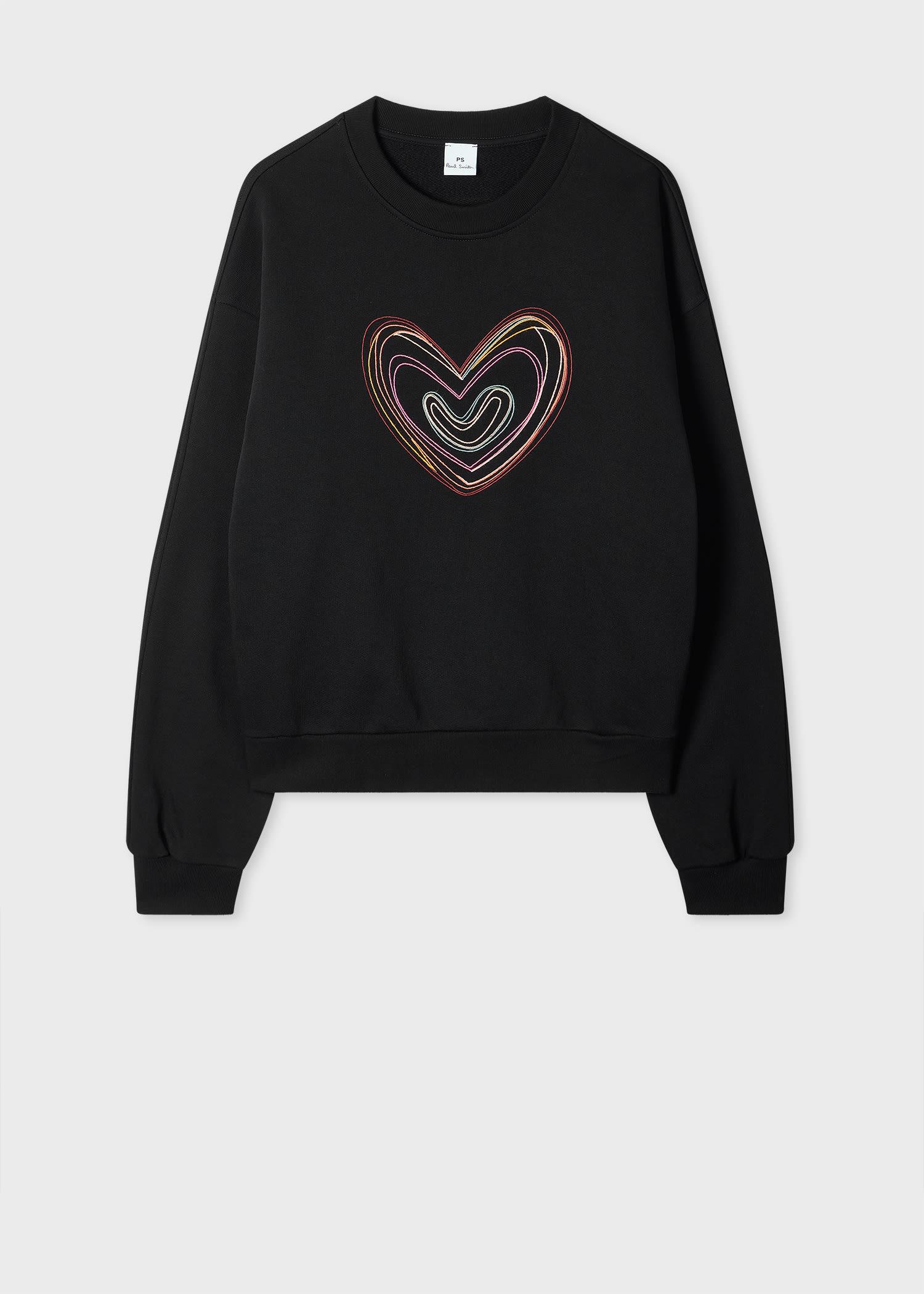 ps paul smith women's black organic cotton 'swirl heart' embroidered sweatshirt
