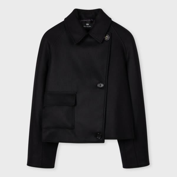 ps paul smith women's black wool-cashmere blend cropped cocoon jacket