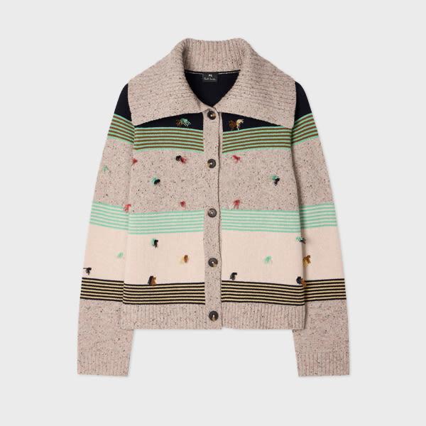 ps paul smith women's block stripe knit cardigan with tassels white