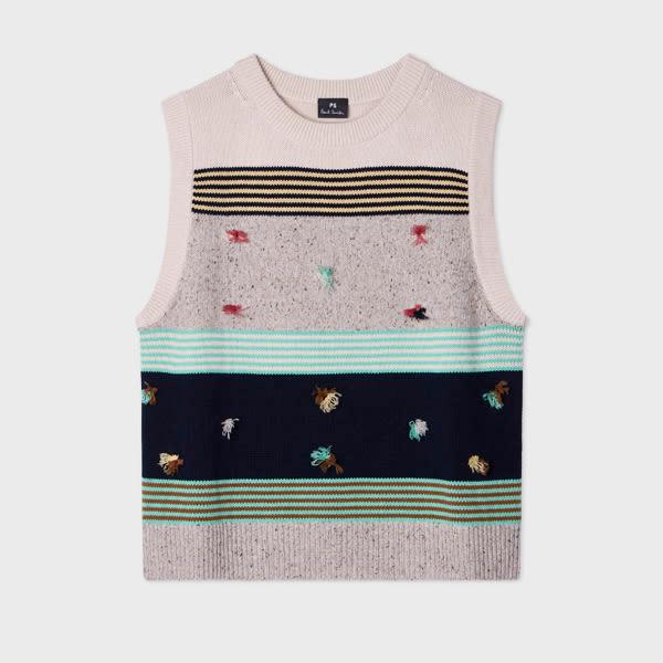 ps paul smith women's block stripe knitted tank top with tassels white