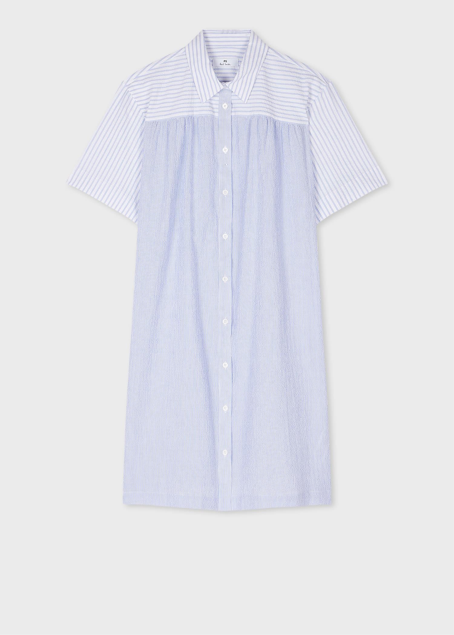 ps paul smith women's blue pinstripe seersucker shirt dress