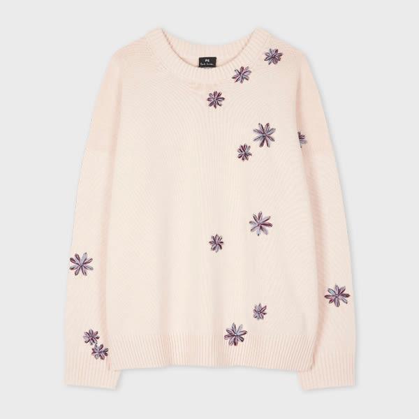 ps paul smith women's blush knitted 'chamomile floral' embroidered sweater white