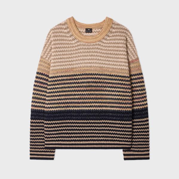 ps paul smith women's brown textured stripe knitted sweater white