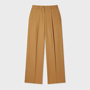 ps paul smith women's camel wool hopsack wide-leg trousers brown