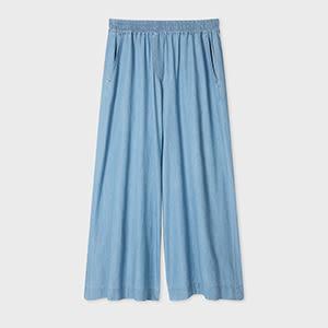 ps paul smith women's chambray wide-leg cropped trousers blue