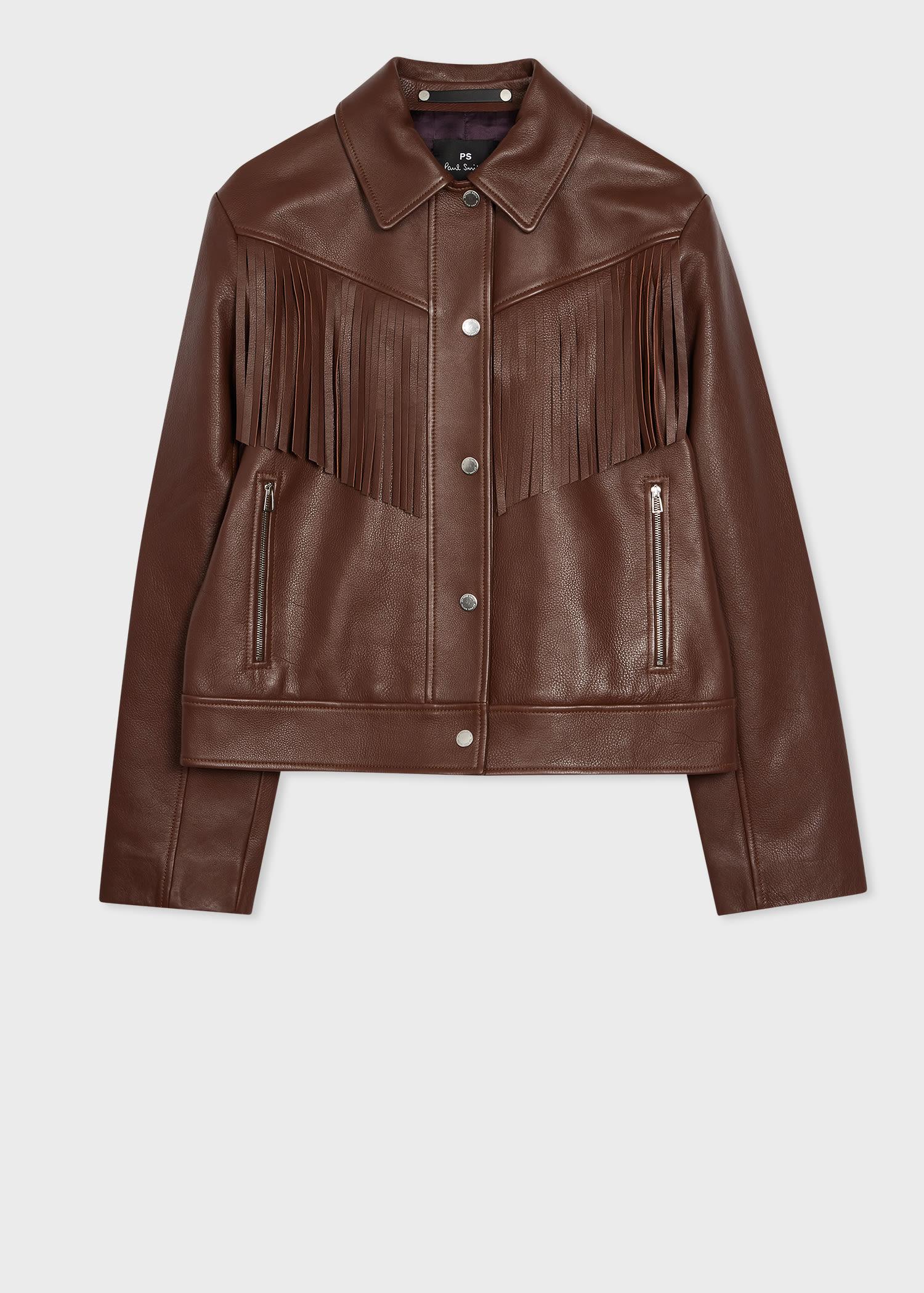 ps paul smith women's chocolate brown leather fringe jacket