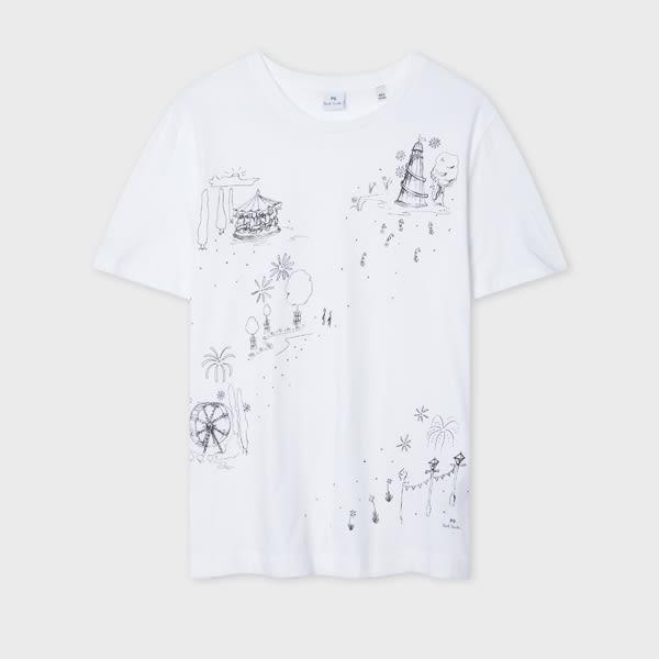 ps paul smith women's cotton 'fairground sketch' t-shirt white