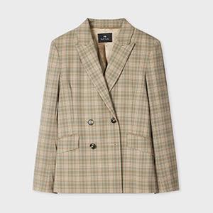 ps paul smith women's cream and blue check double-breasted blazer brown