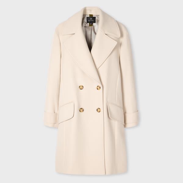 ps paul smith women's cream double-breasted wool-cashmere coat white