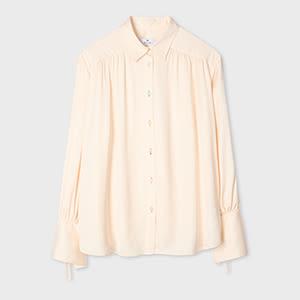 ps paul smith women's cream gathered blouse with tie sleeves white