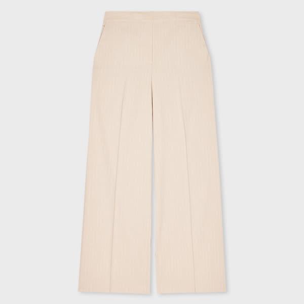 ps paul smith women's cream wide-leg pinstripe linen-blend trousers yellow