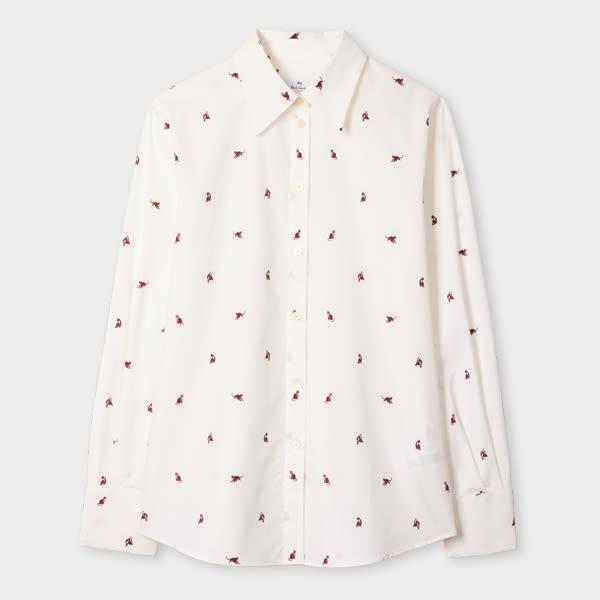 ps paul smith women's ecru 'ditsy cat' cotton shirt white