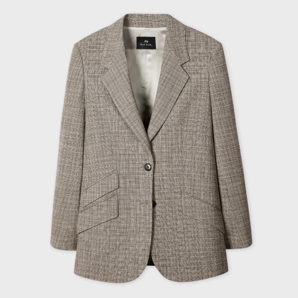 ps paul smith women's grey textured check wool-blend blazer white