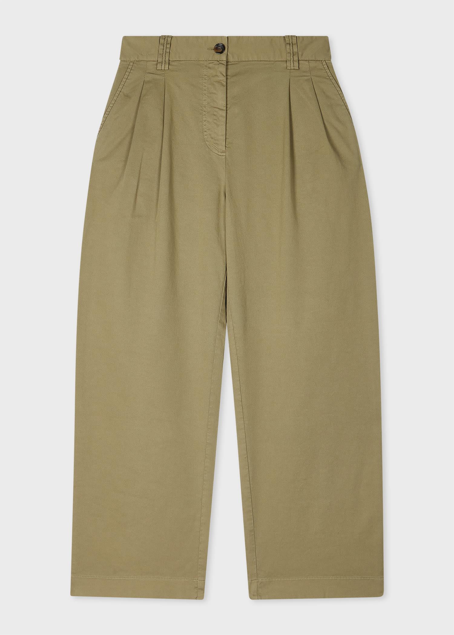 ps paul smith women's khaki garment dyed pleated wide-leg cropped trousers green