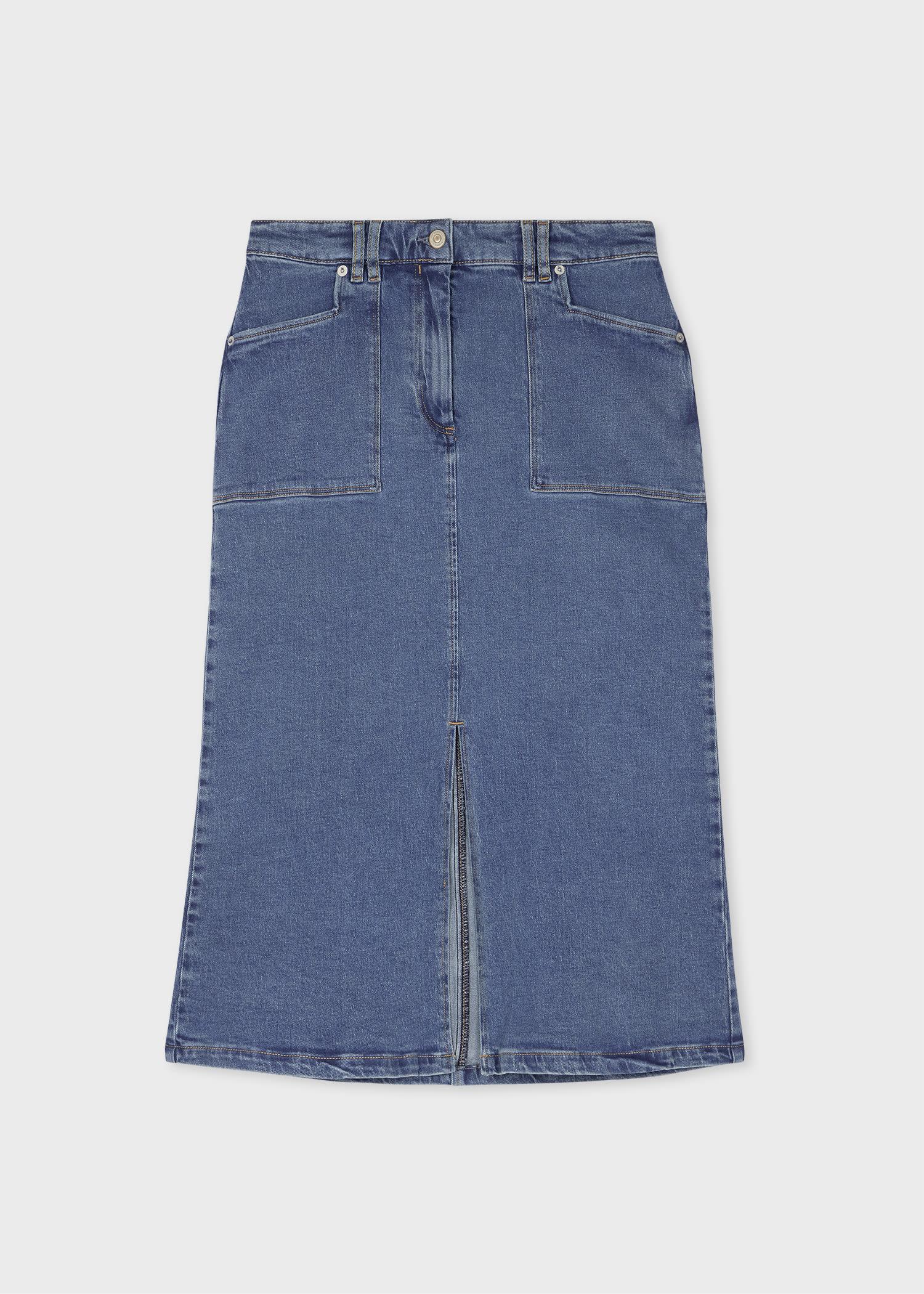 ps paul smith women's mid-wash denim midi skirt blue