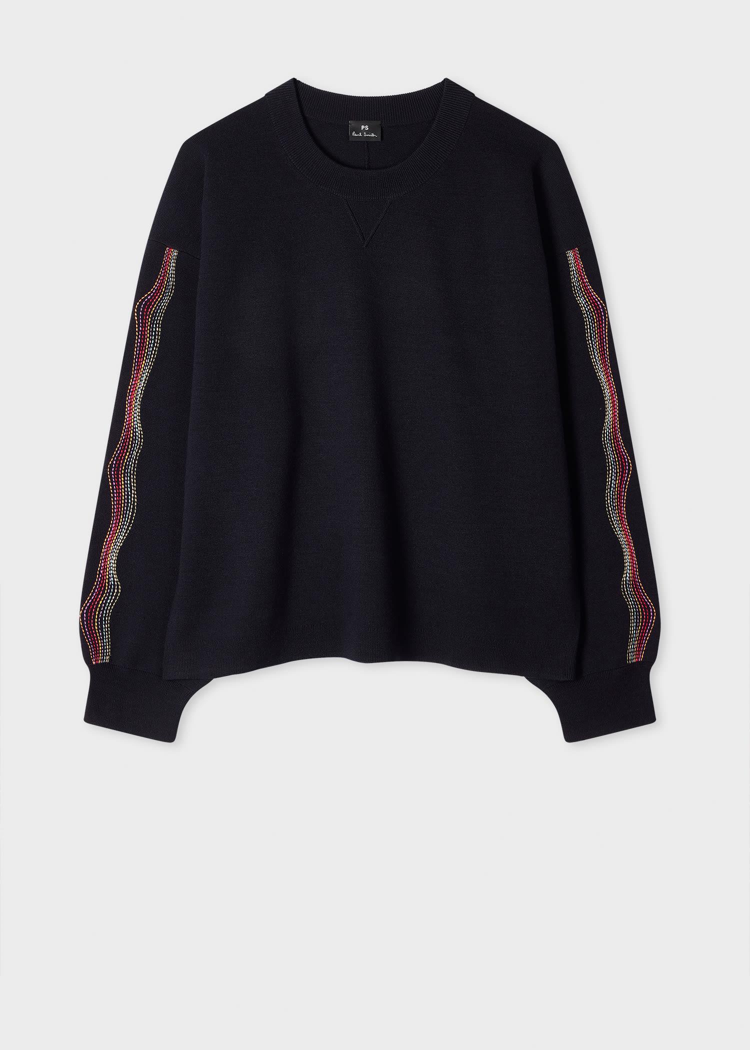 ps paul smith women's navy 'swirl' embroidered sleeves knitted sweater blue