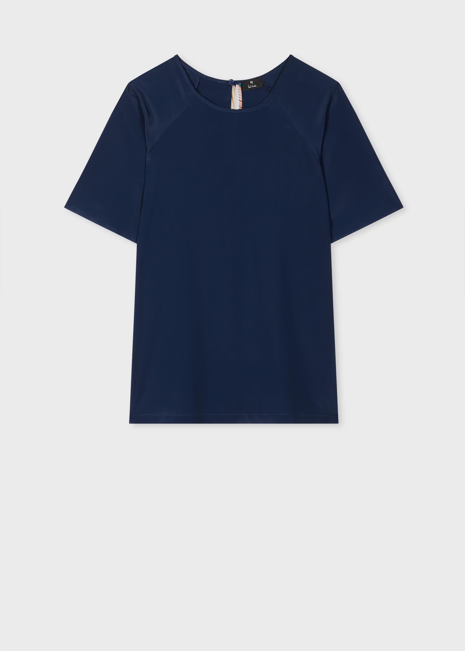 ps paul smith women's navy blue silk-blend fluted top