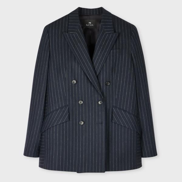 ps paul smith women's navy pinstripe wool-blend double breasted blazer blue